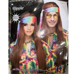 NEW Adult Unisex Halloween Red Hippie Long Hair Wig & Bandana Costume Accessory